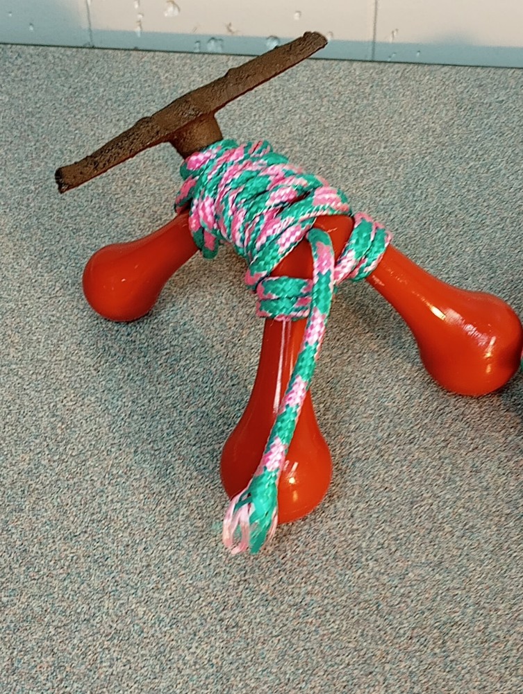 MICRO Mini Rustic Cast Longhorn Roping Dummy w/ Hot Pink Turquoise Braid
