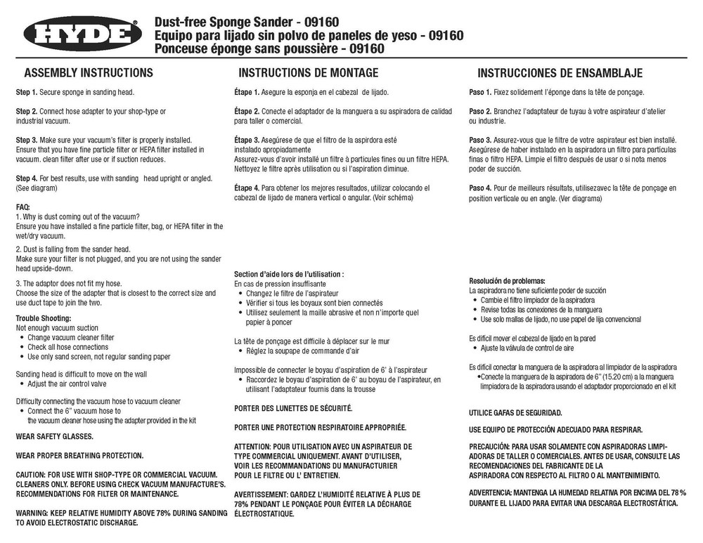 HYDE 9160 Dust-Free Sponge Sander, 1-(Pack),Black 1-(Pack), Black