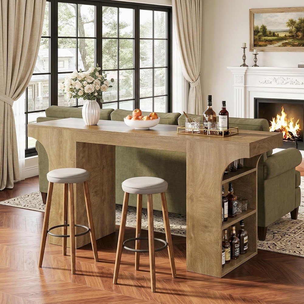 63'' Bar Table with Storage Shelves, 3-Tier Rectangular Counter Height Pub Table