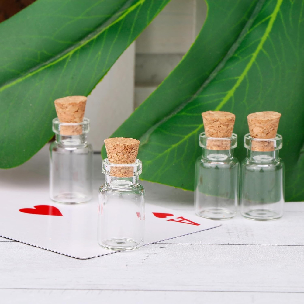 100pcs 1ml Small Mini Glass Bottles Jars with Cork Stoppers Tiny Clear