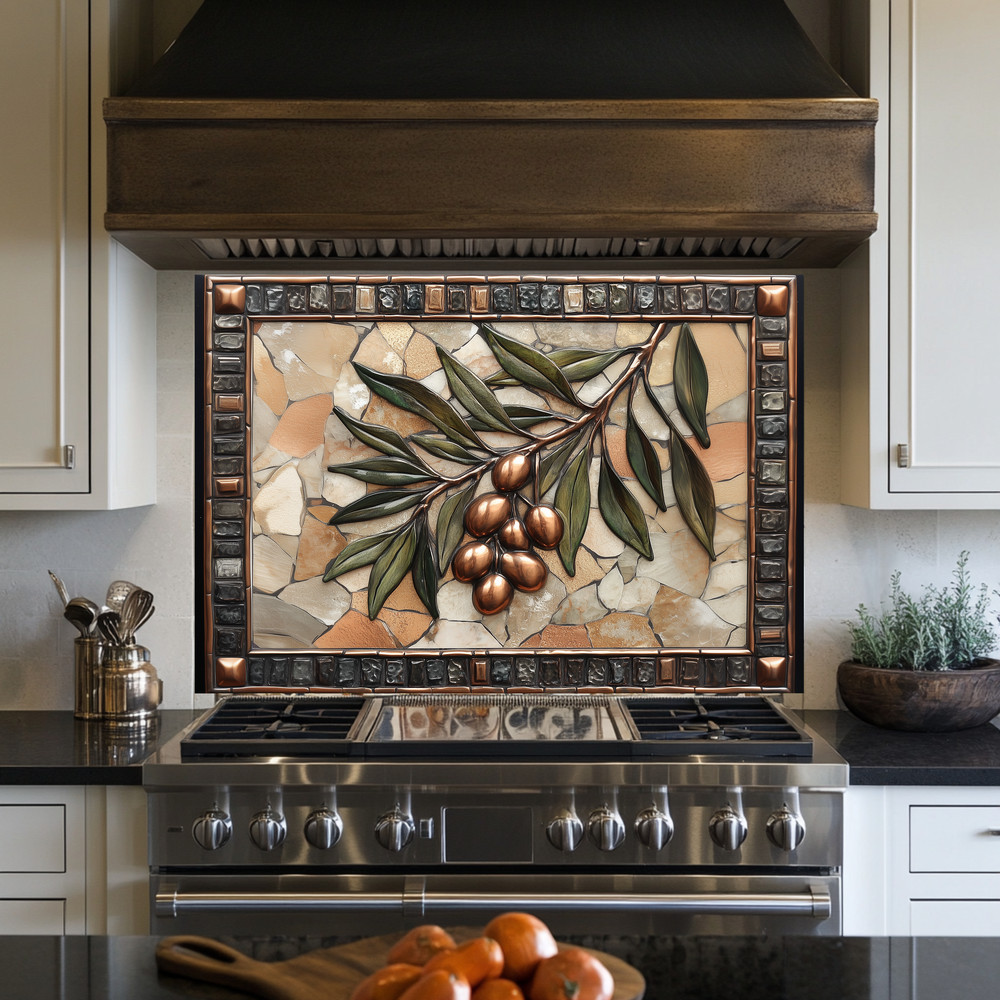 Olive Branch Copper Look Tempered Glass Kitchen Backsplash Panel