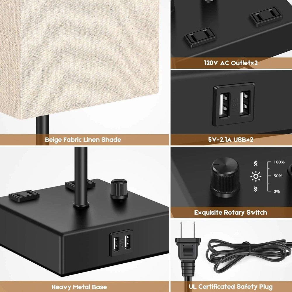 Nordic Hygge Fully Dimmable USB Bedside Table Lamp, 2 Pack