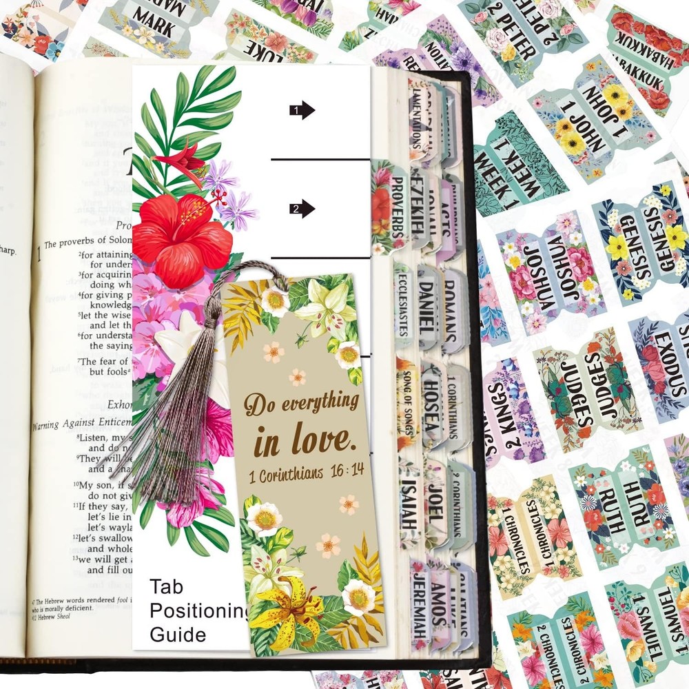 Bible Tabs 122 PCS Floral Laminated Index Tabs for Study & Journaling