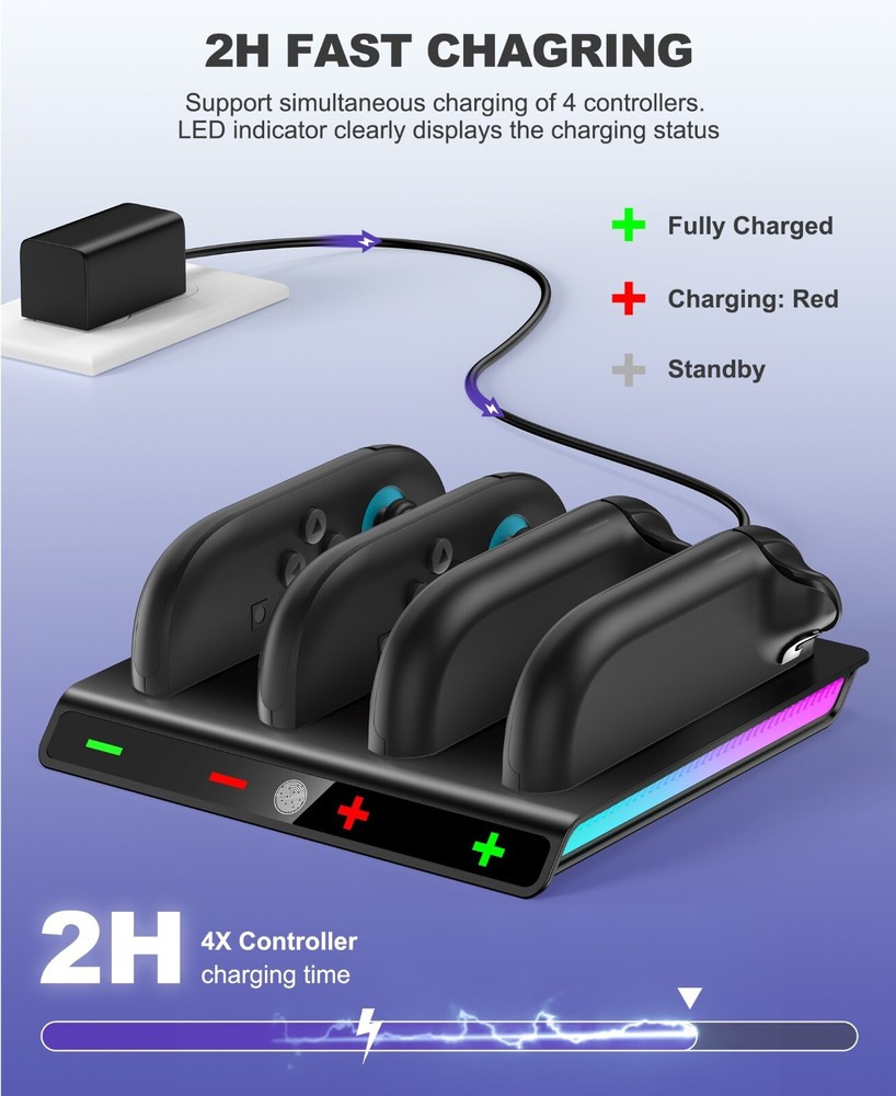 Charger Dock for Nintendo Switch 2 Joycon Controller w/Charging Cord&Indicator