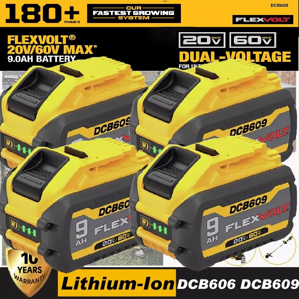 4 Pack 9.0Ah 20V/60V FlexVolt Battery - For DEWALT DCB609 DCB612 DCB606-2 Tools