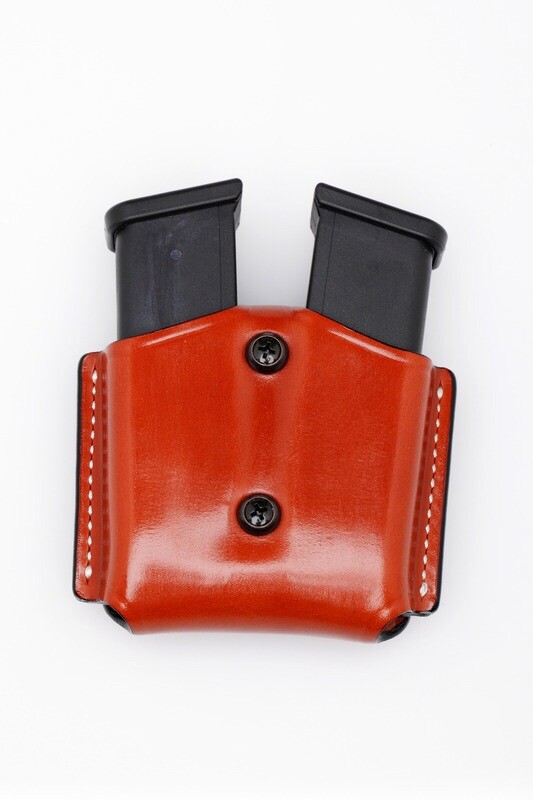 Leather Double Magazine Case for 9mm / 40 cal DOUBLE STACK METAL mags - (# 2089)