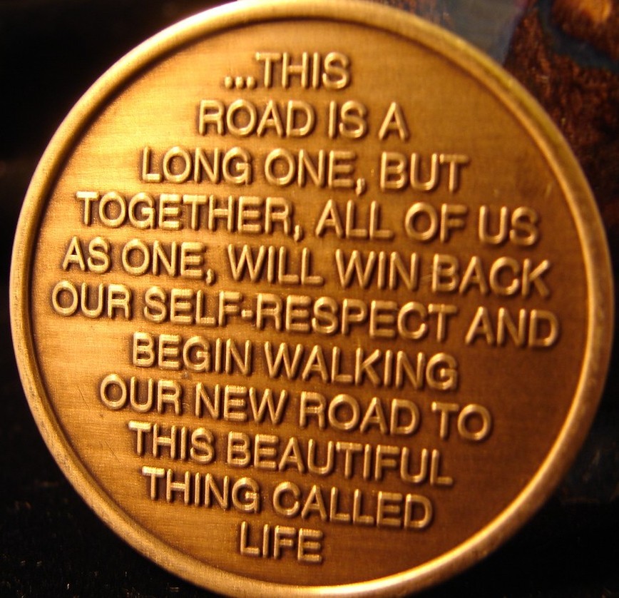 Bronze Alcoholics Anonymous AA never alone again Medallion coin Narcotics NA
