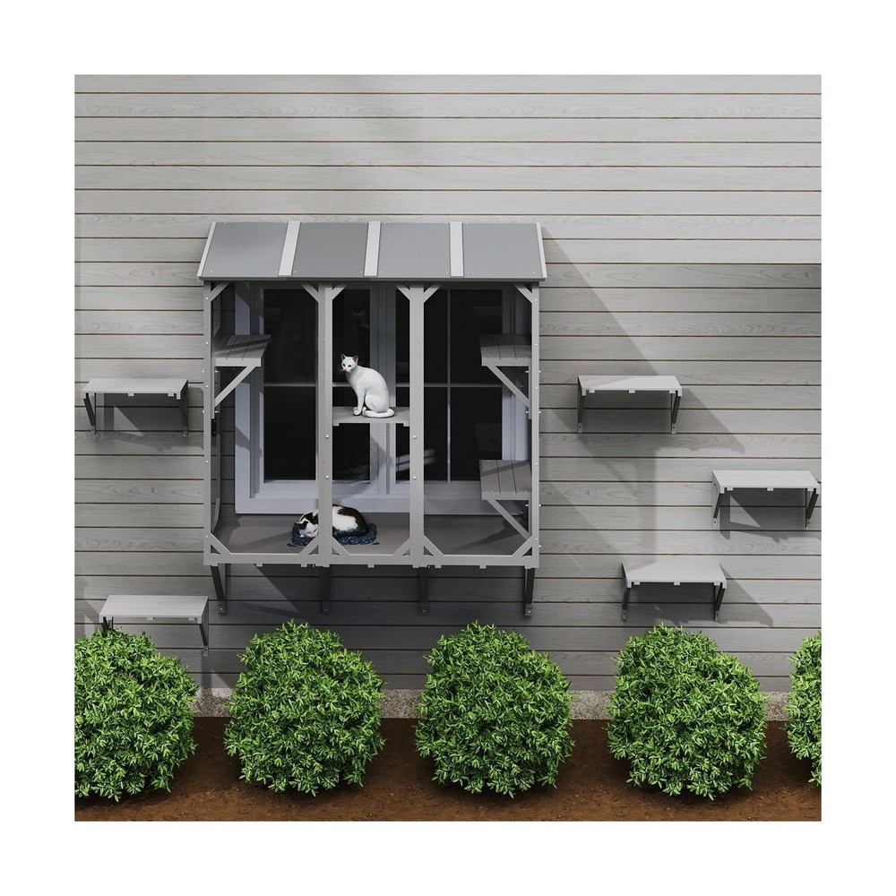 Cat Catio, Expandable Window Box Enclosure for Multiple Indoor Cats, Comforta...
