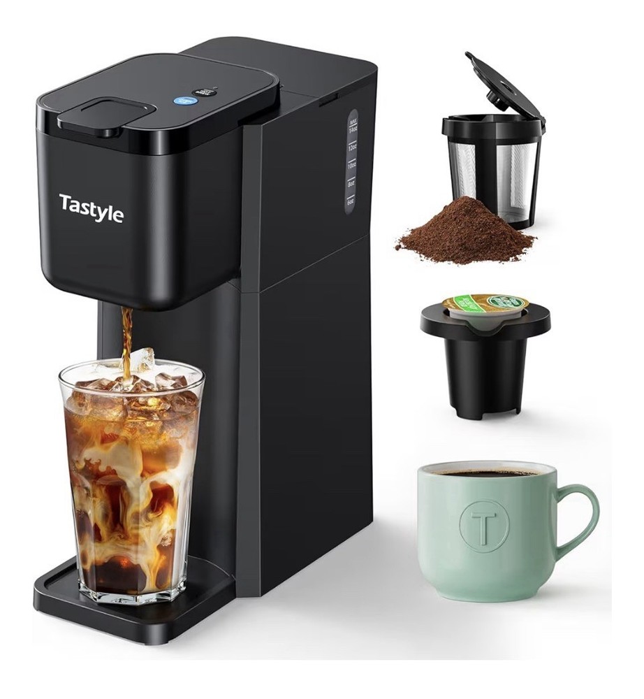 Tastyle Mini Coffee Maker Single Serve K-Cup & Grounds 6-14oz Black
