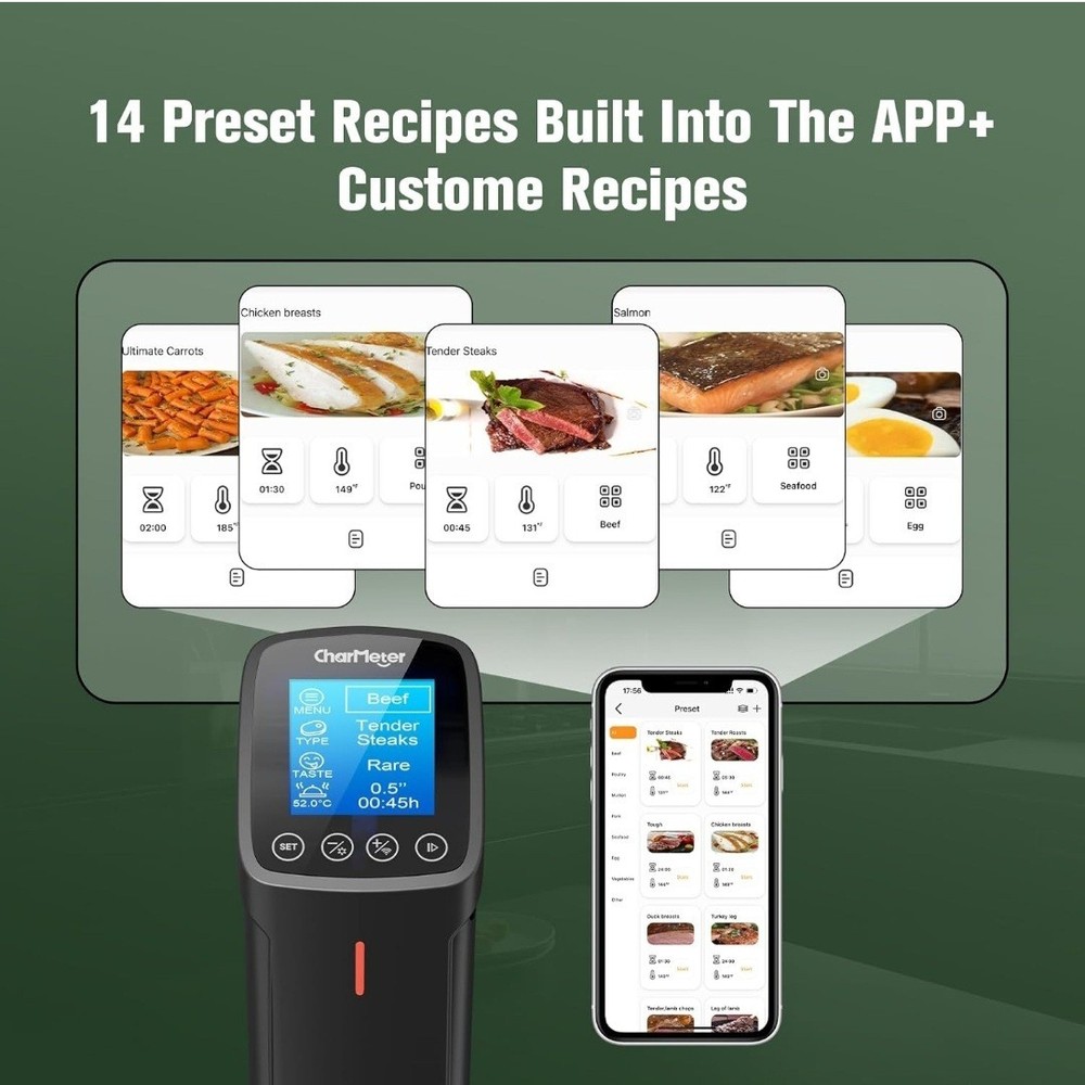 CharMeter Sous Vide Cooker WiFi LCD Display 3D Water Circulation Remote Control