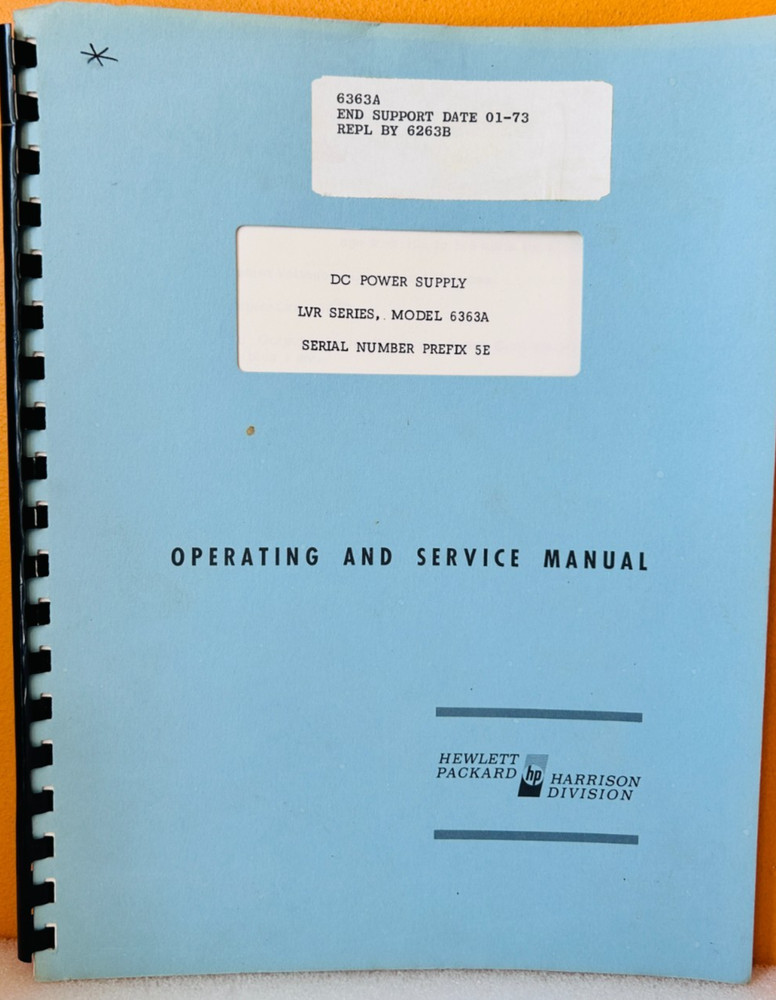 HP 1966 Model 6363A DC Power Supply Operating & Service Manual.