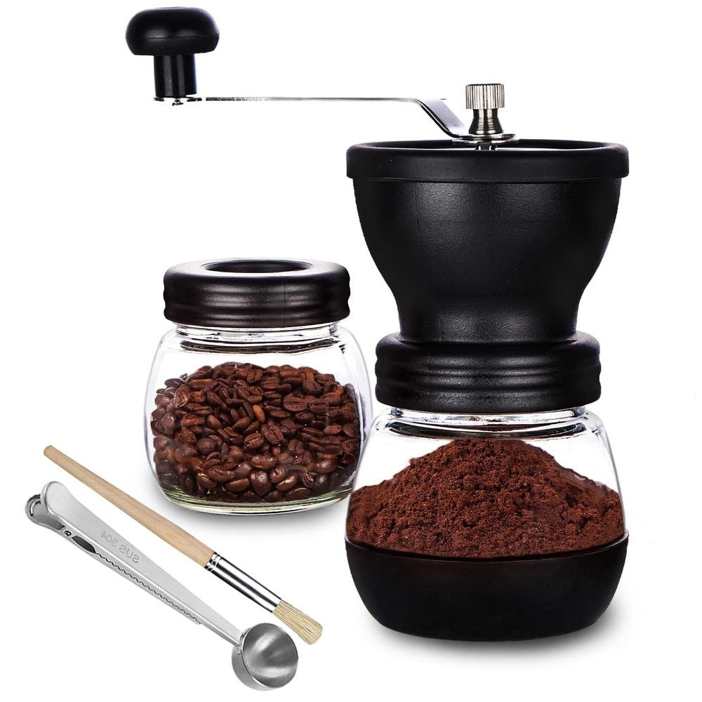 PARACITY Manual Coffee Bean Grinder with Ceramic Burr, 11oz grinder, Clear