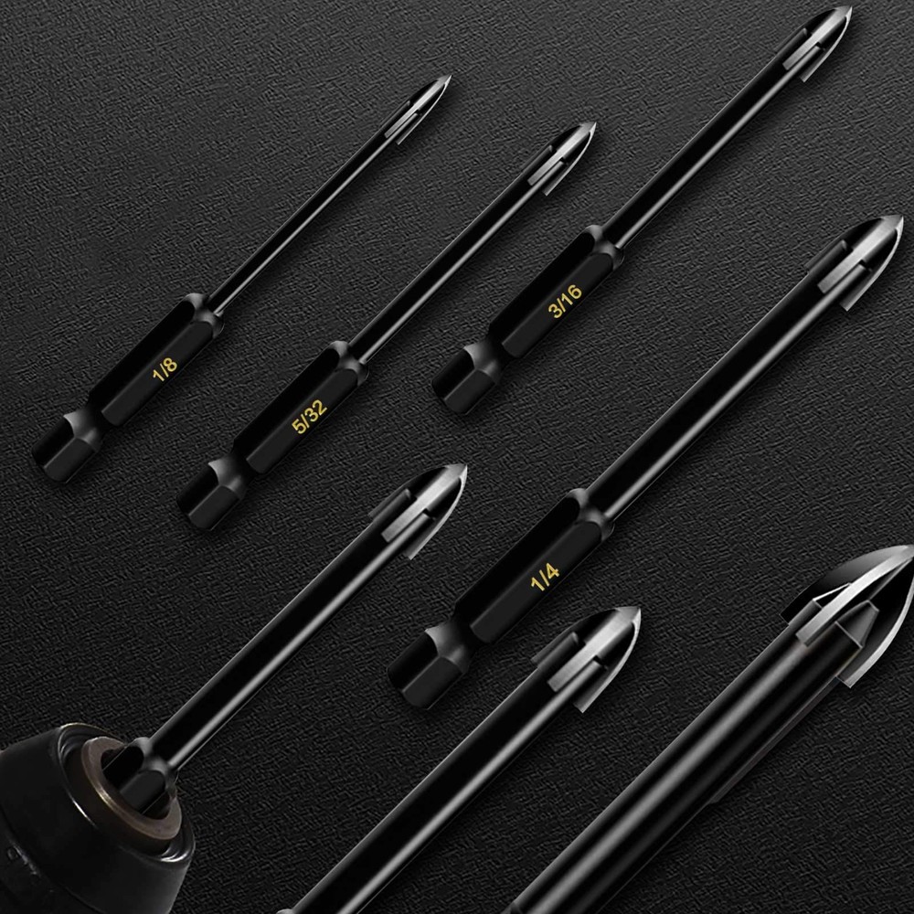 10-Piece Glass Concrete Drill Bit Set, Masonry 10 Pcs Assorted Sizes, Black