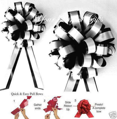10 pcs BLACK WHITE 8" PULL PEW BOWS WEDDING CHURCH DECORATION