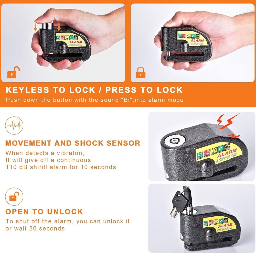 Durable Motorcycle Alarm Lock - 110dB Disc Brake Lock for Ultimate Security