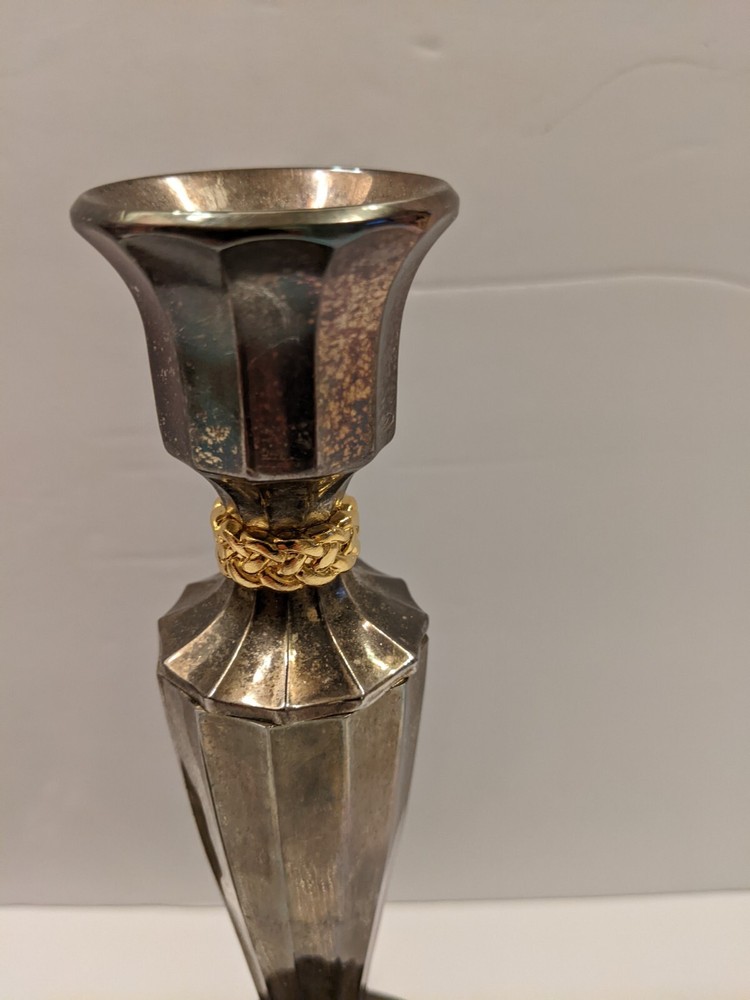Silver Plated 12 Sided Ring Braided 8.5" Candlesticks