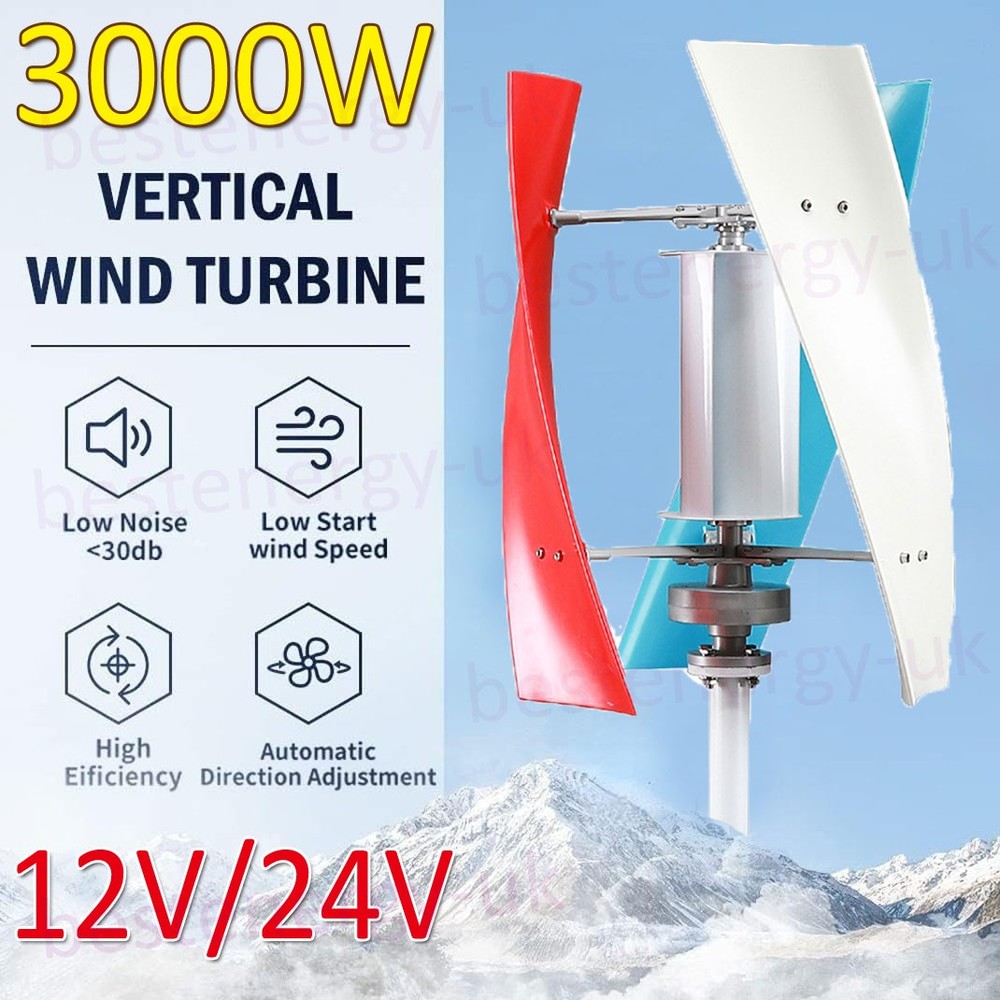 3000W Helix Vertical Wind Turbine Generator & MPPT Controller Windmill 12V/24V