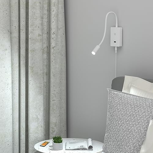LED Wall Mounted Bedside Reading Light with Wireless Remote Control White