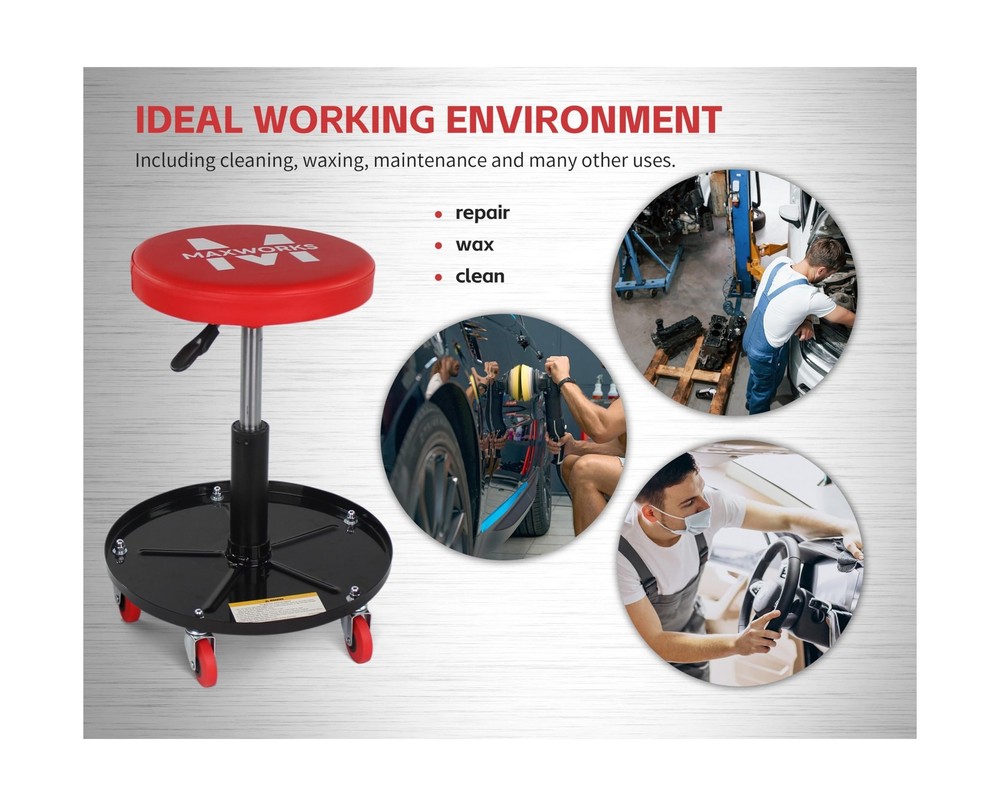 MaxWorks 80771 Pneumatic Roller Seat/Creeper with Adjustable Height - 300 lb ...