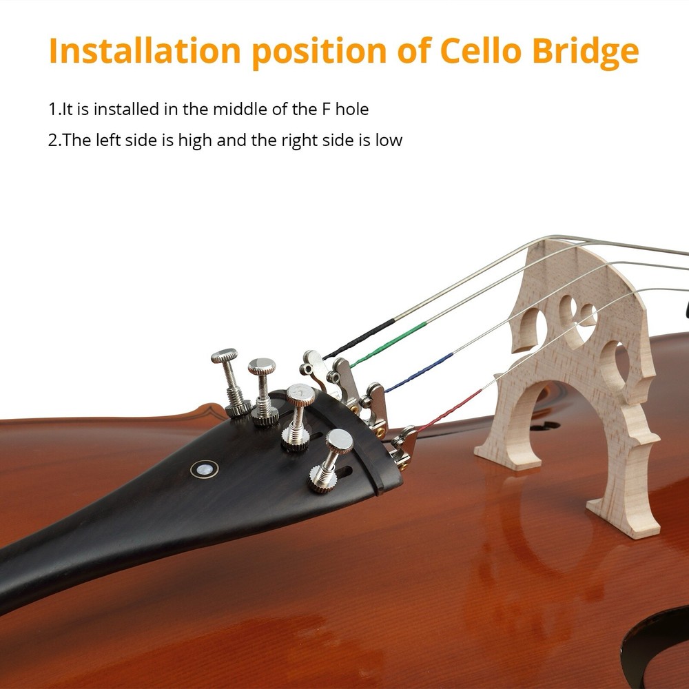 4/4 Full Size Solid Spruce Top Beginner Acoustic Cello Set - Bag Natural Bow