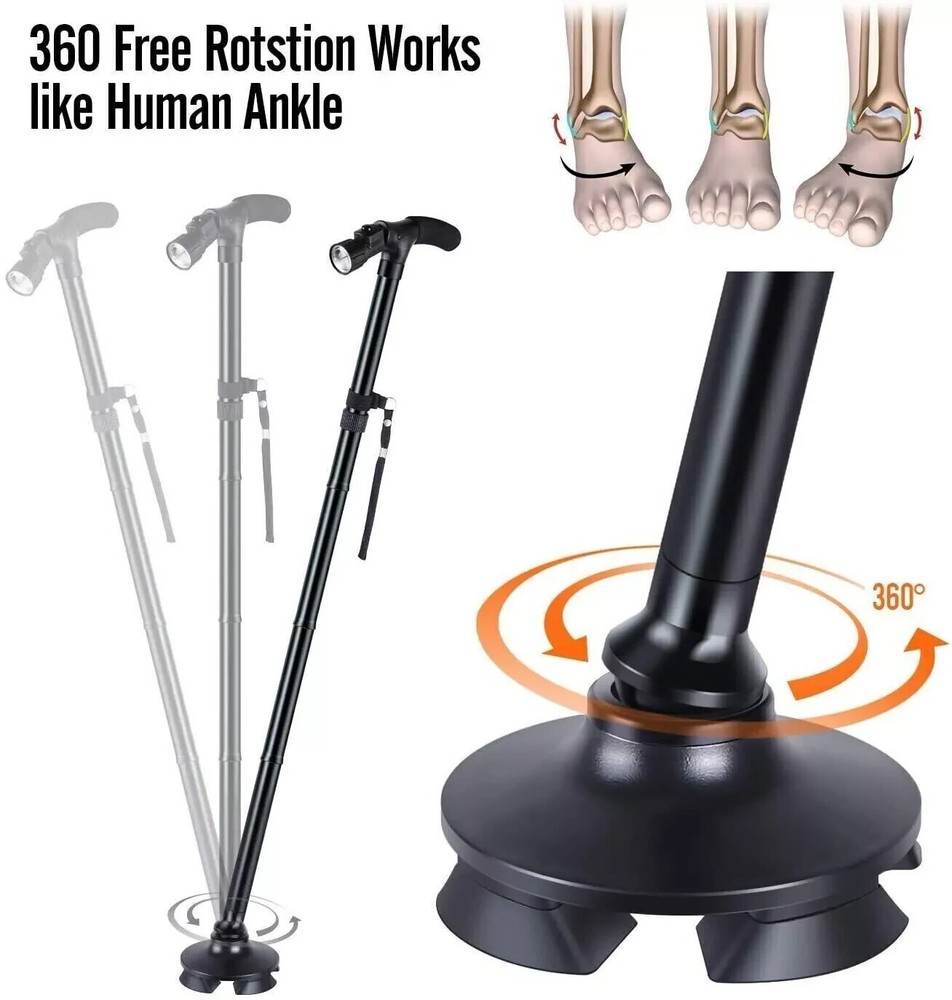 New Folding Walking Cane with LED Light, Adjustable Walking Stick with Carryin