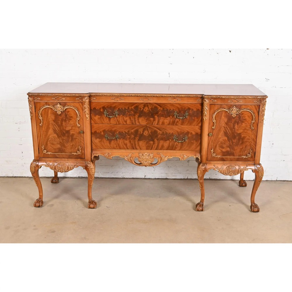 Romweber Chippendale Flame Mahogany Carved Sideboard Buffet, Circa 1920s