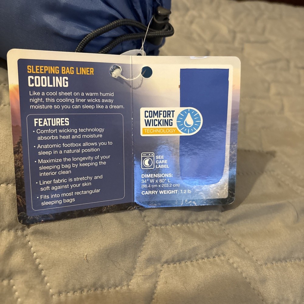 Slumberjack Cooling Sleeping Bag Liner NEW (80x34) Blue Rectangular Summer