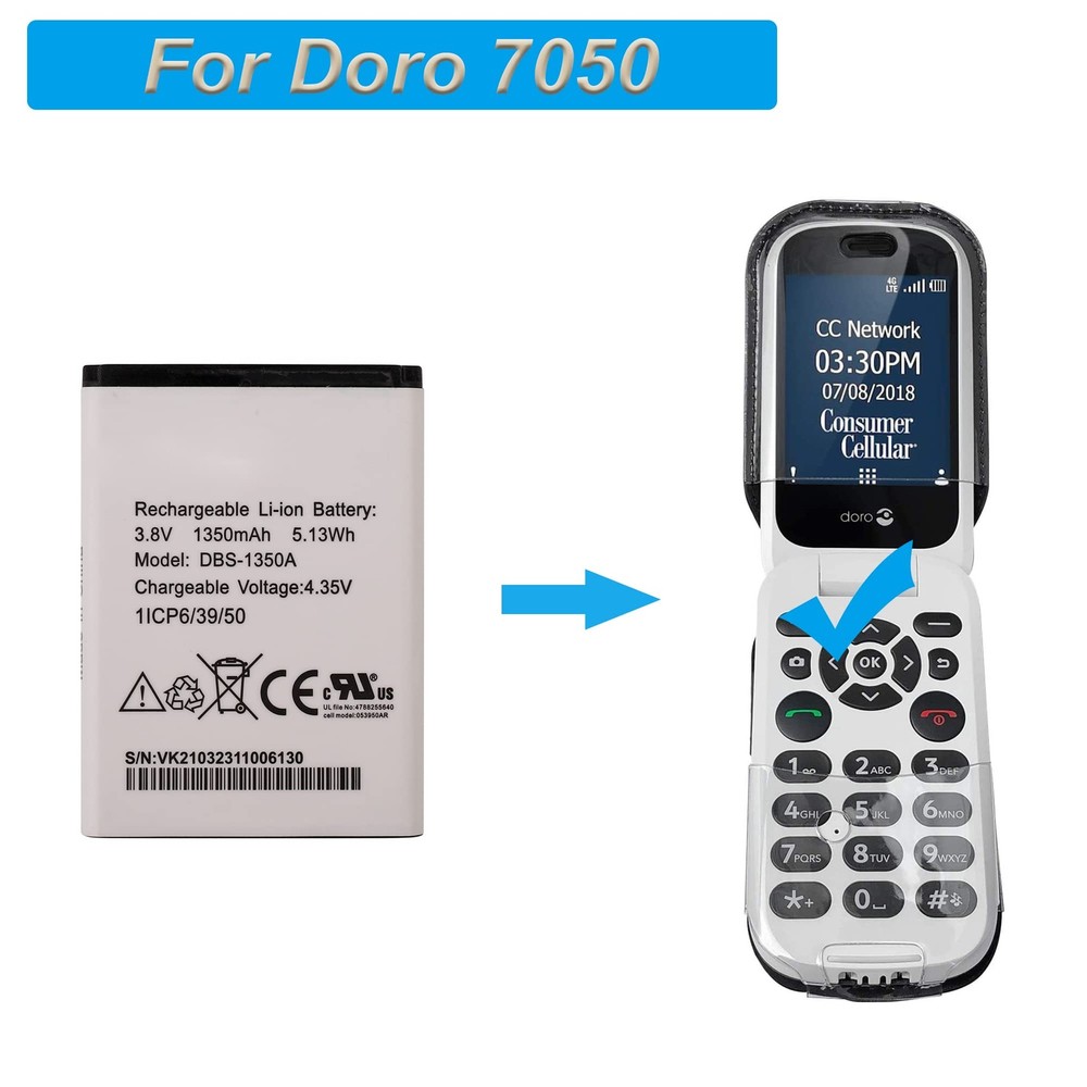 Replacement Battery DBS-1350A Compatible with Doro 7050 Consumer Cellular Fli...