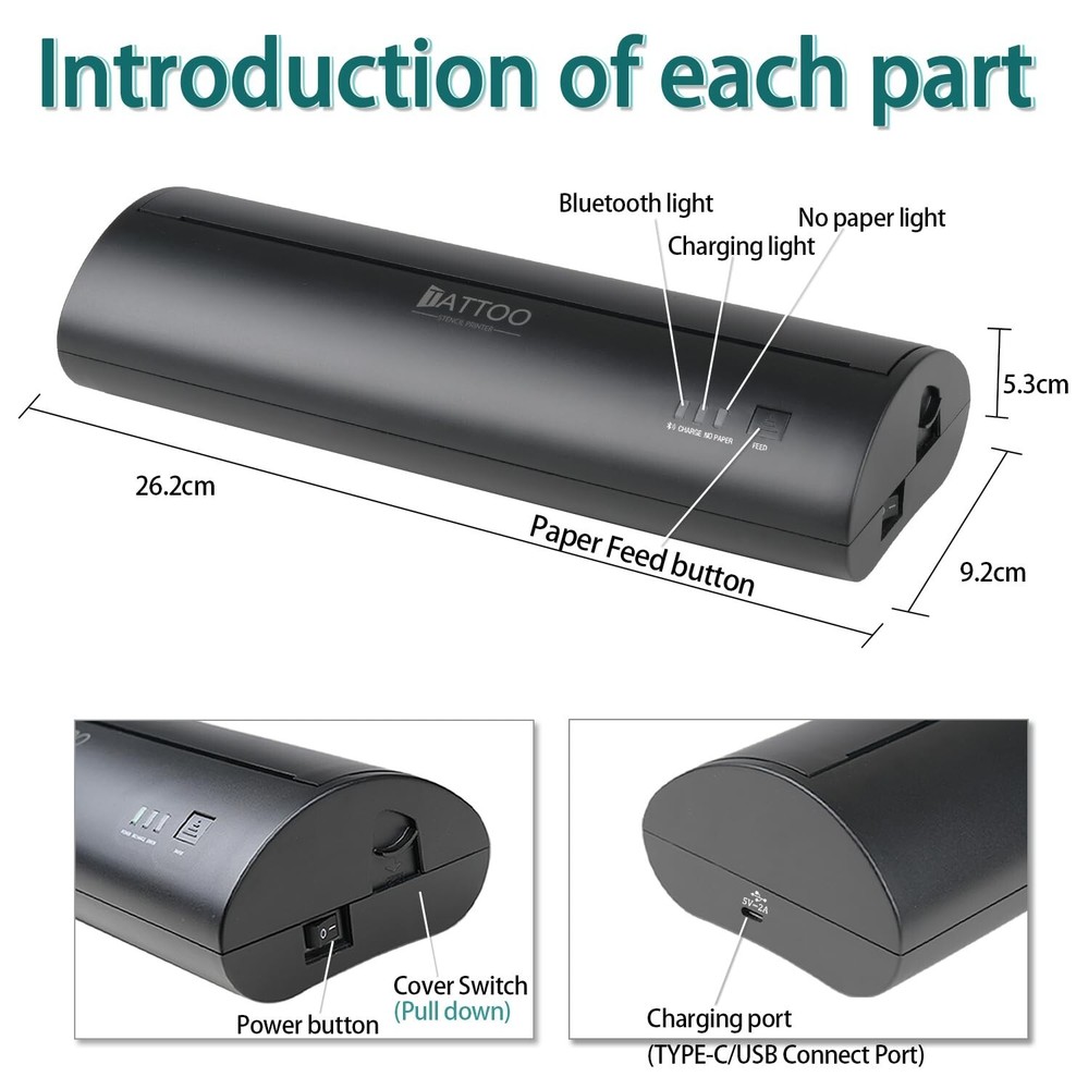 Atelics Wireless Tattoo Transfer Stencil Printer, with Storage Case