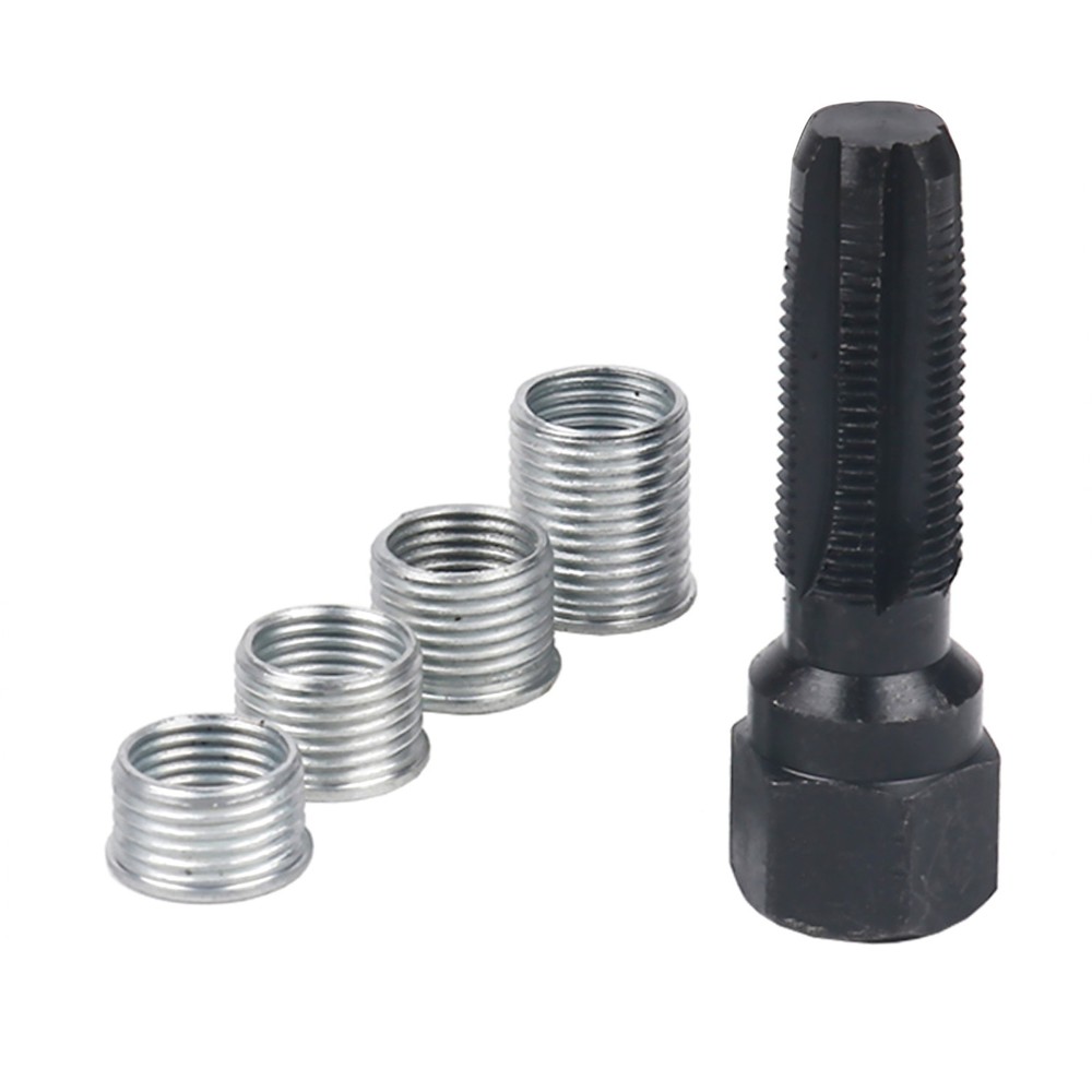 M14 x1.25 Spark Plug Rethread Thread Repair Kit Reamer Tap with 4 Inserts E