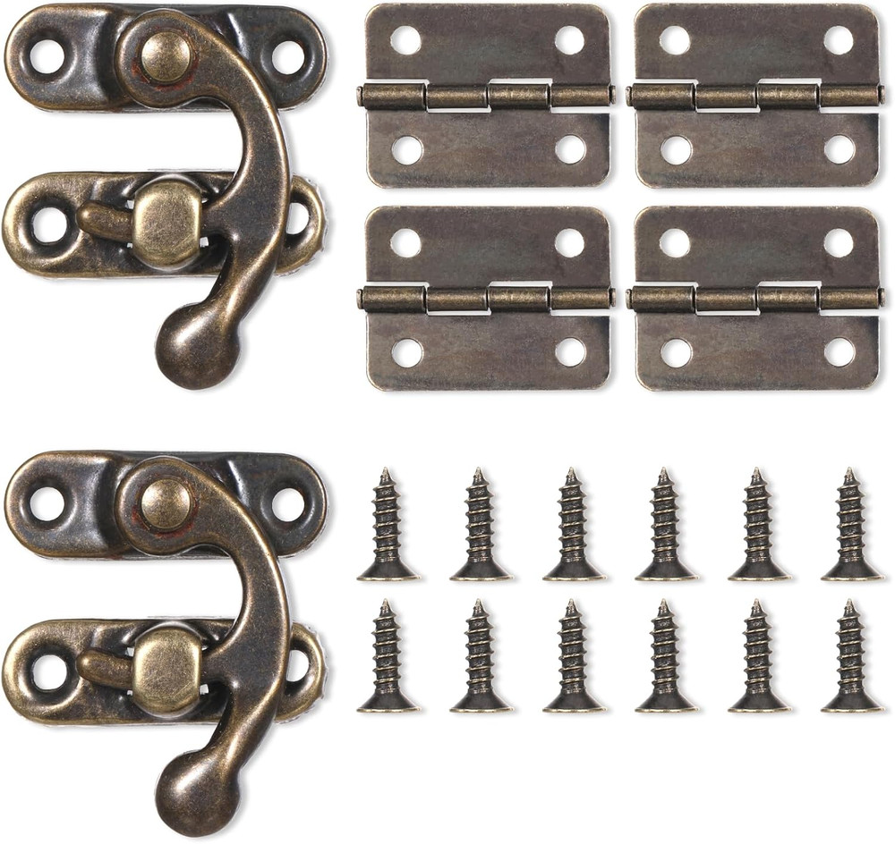 Mini Swing Arm Clasp Latch Vintage Style, Small Box Hinges and Retro Right Hook