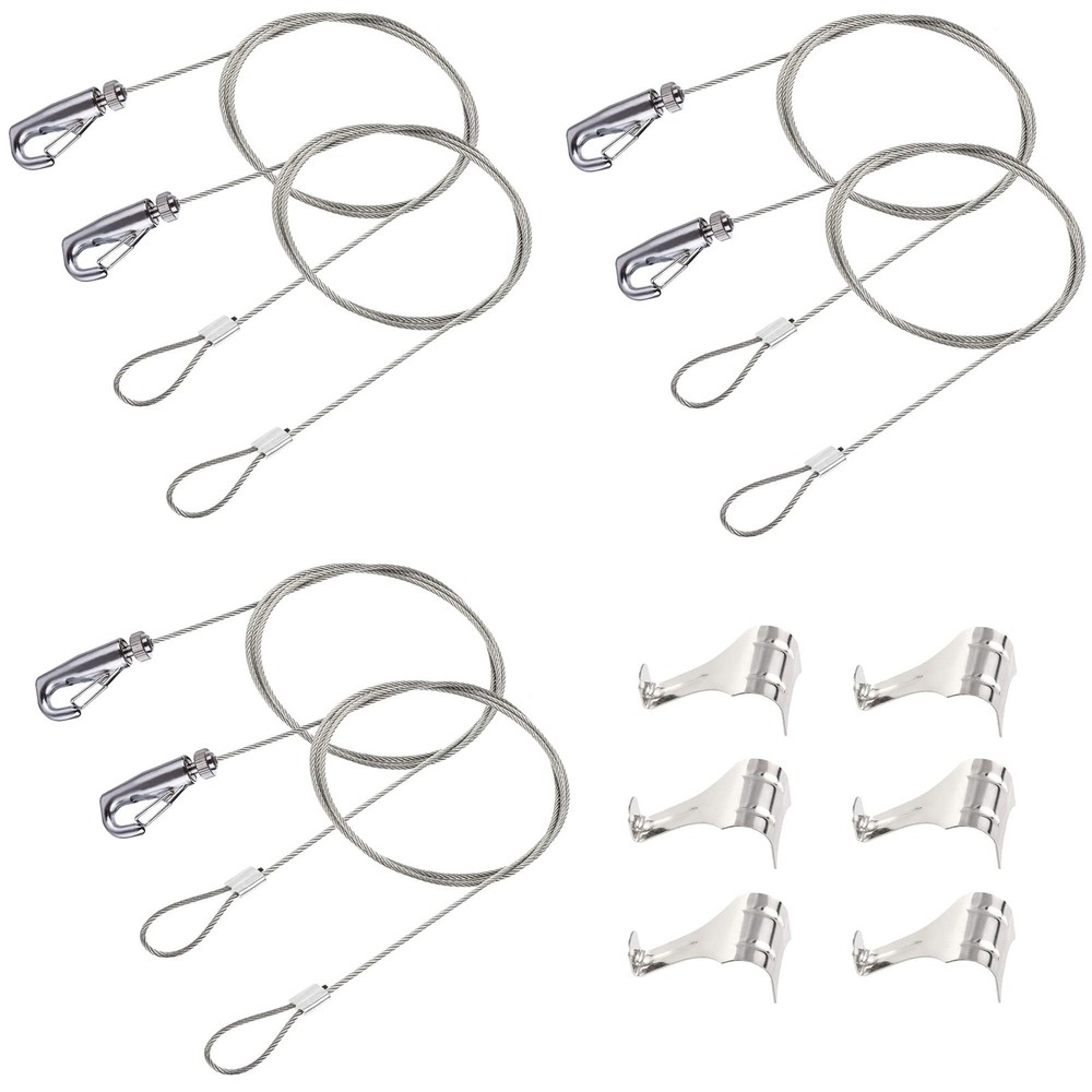 6 Pack Picture Rail Hooks and Wire Hanging System, 6.5 Ft Wire Cables, Adjust...