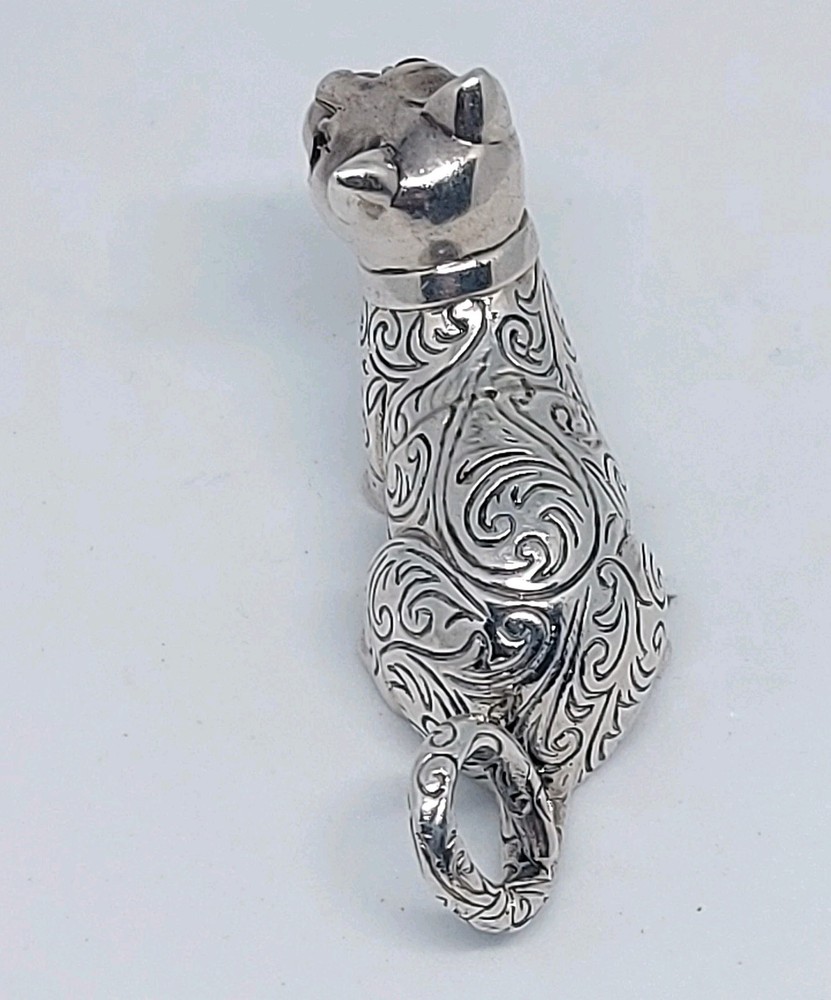 Solid Sterling silver miniature cat with bow figurine Weight 16.10 gm