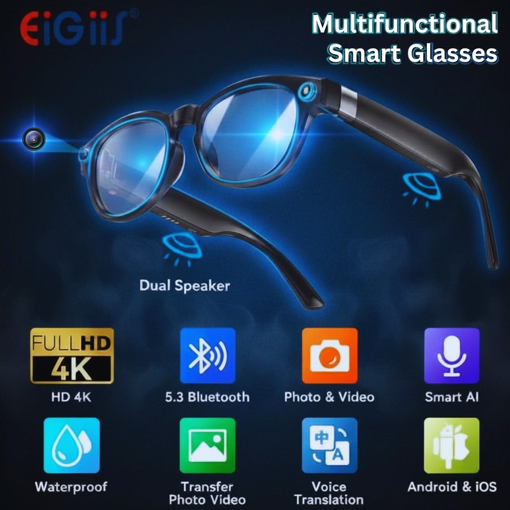 Smart AI Glasses 4K HD Camera Bluetooth Sunglasses Voice Assistant Wearable Tech