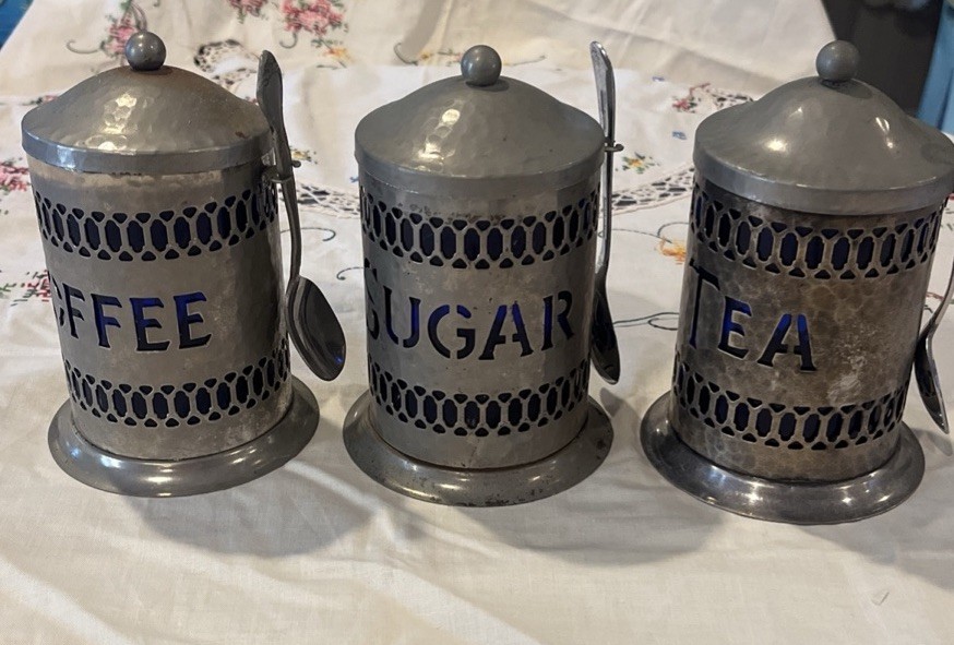 Vtg Raimond Silver Plated Canisters Tea Sugar  Coffee With Spoons