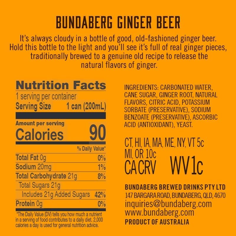 Bundaberg Ginger Beer 24 Pack 6.8 fl oz Cans - Refreshing Beverage