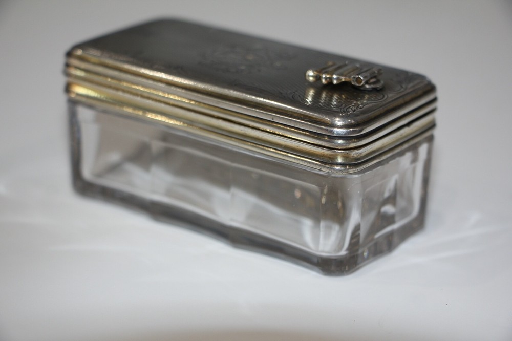 Antique Rare 19th C. Aucoc Aine Solid Sterling Silver & Crystal Pill Box