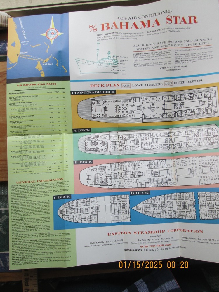 ss bahama star brochure deck plan 1962