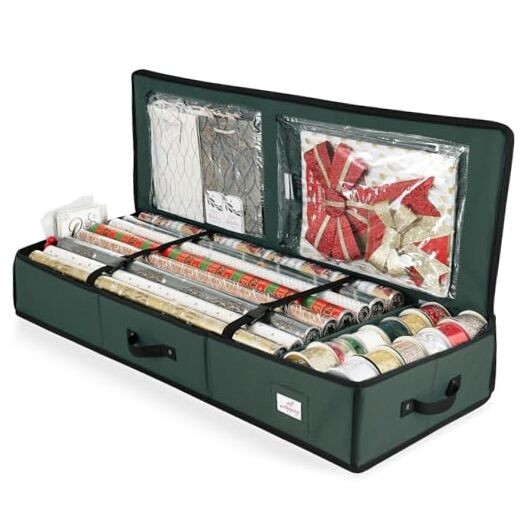 Wrapping Paper Storage Container - Christmas Storage Bag with Medium Green