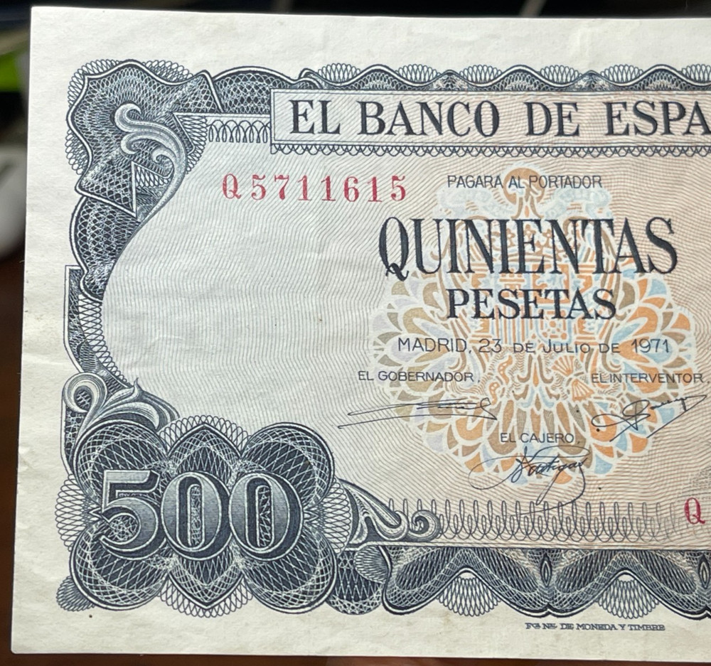 1971 Spain 500 Pesetas Banknote Crispy Condition High Value