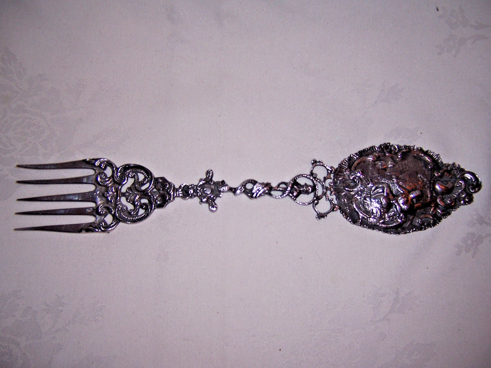 ENORMOUS HALLMARKED ORNATE DUTCH SOLID SILVER SERVING FORK & SPOON SET 396 grams