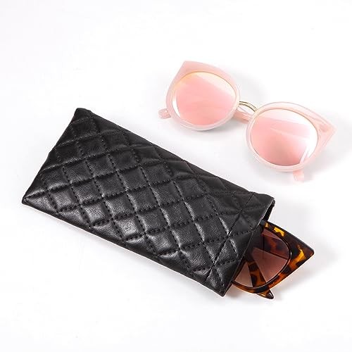 Squeeze Leather Sunglasses Pouch - 3 Pack Pu Quilted (Black, Red, White)
