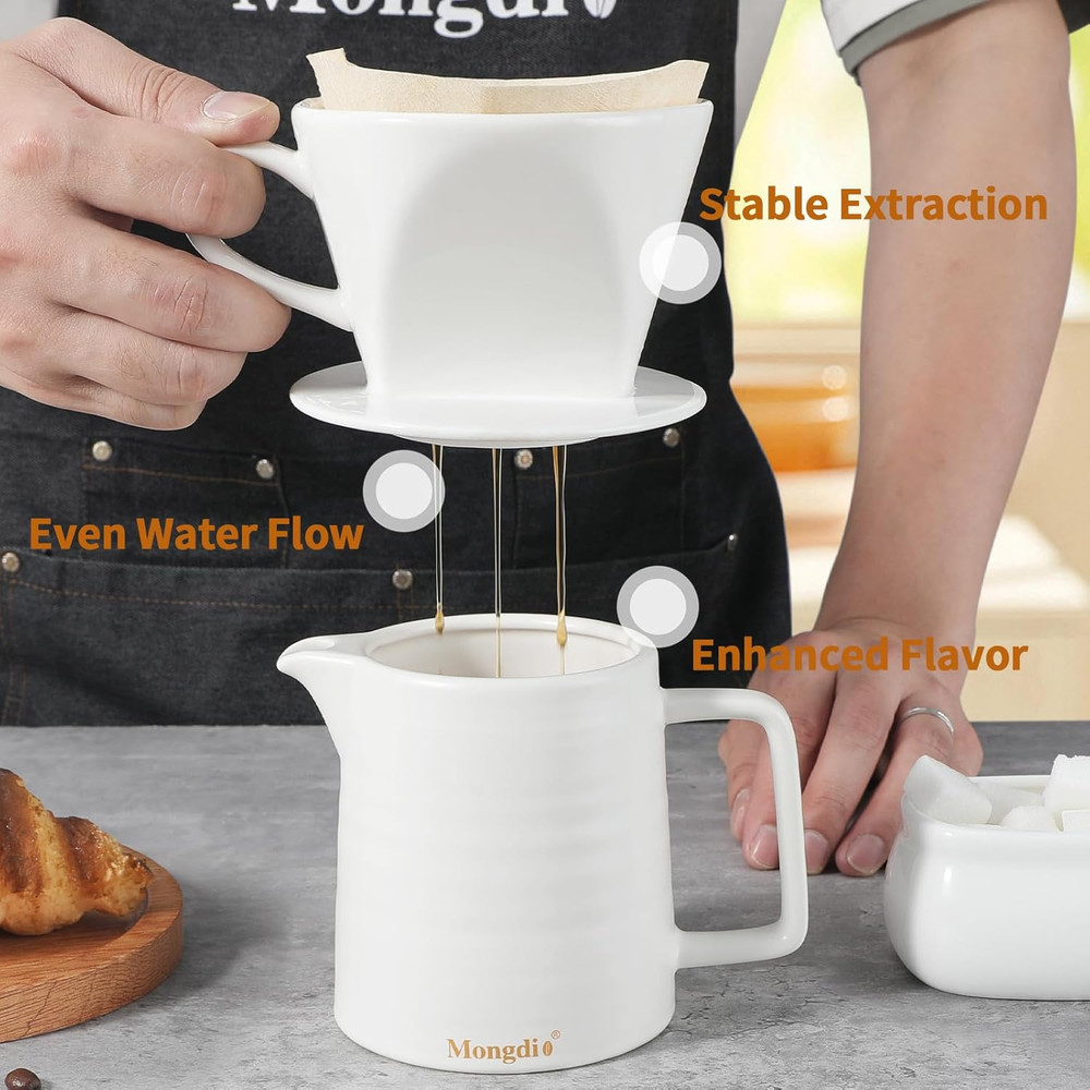 Ceramic Pour Over Coffee Maker Dripper with 3 Holes Flat Bottom