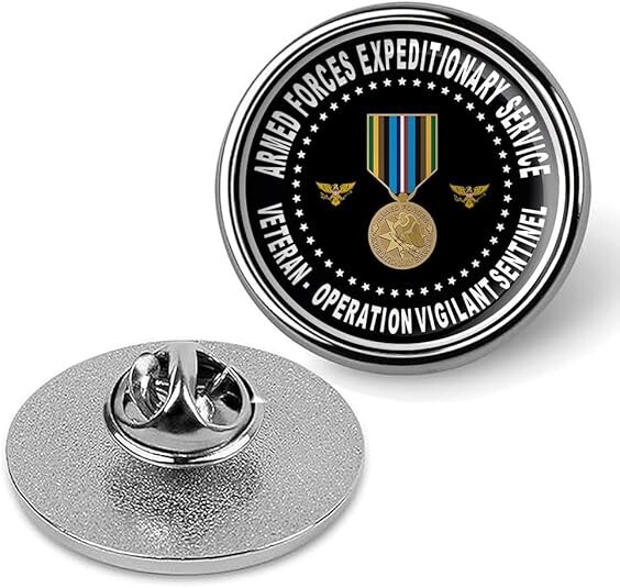 Silver Armed Forces Expeditionary Service Operation Vigilant Sentinel Lapel Pin