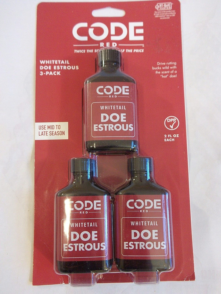 NEW Code Red Whitetail Doe Estrous Deer Scent Attractant 3 Two Ounce Bottles