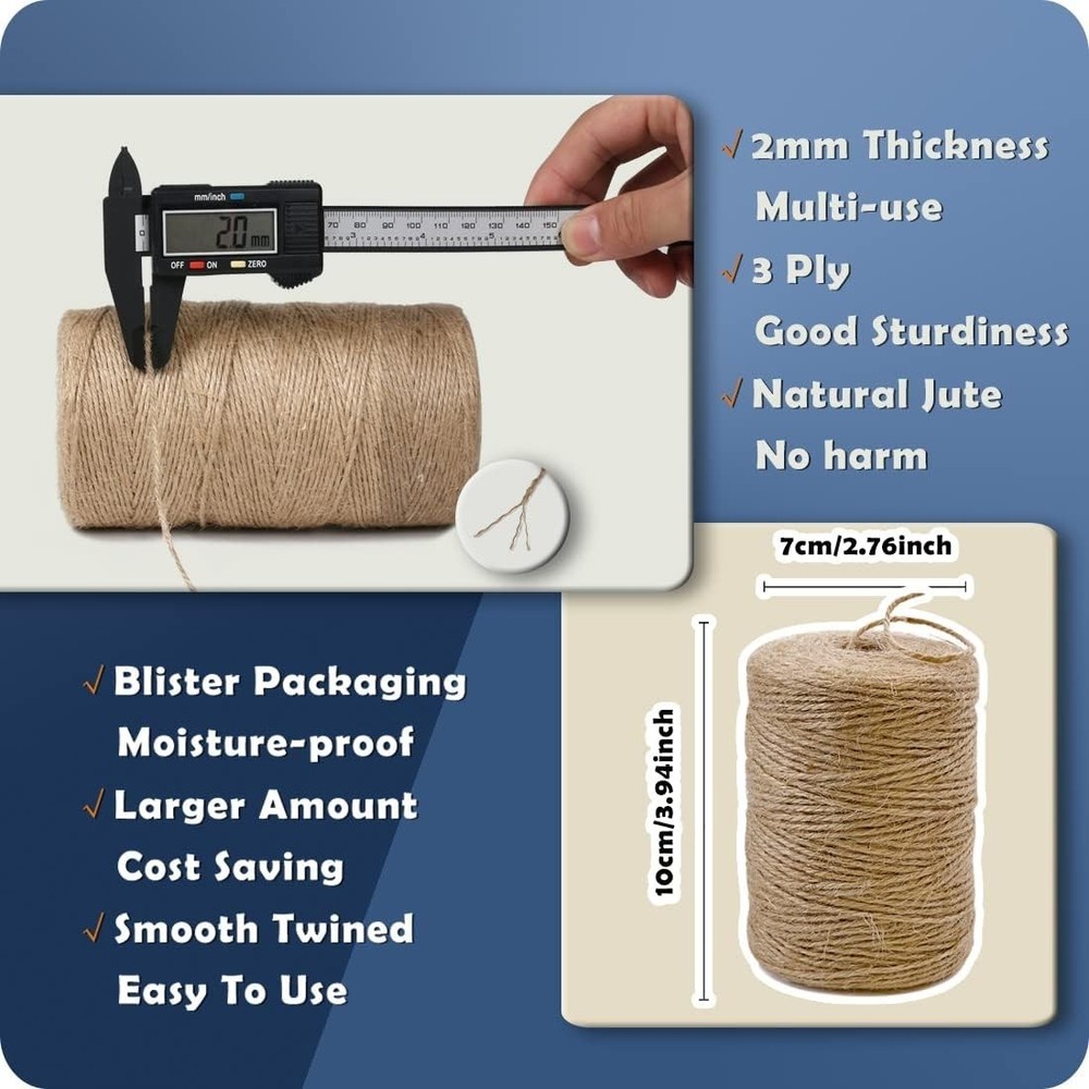 PerkHomy Natural Jute Twine String - Brown - 2mm x 600feet