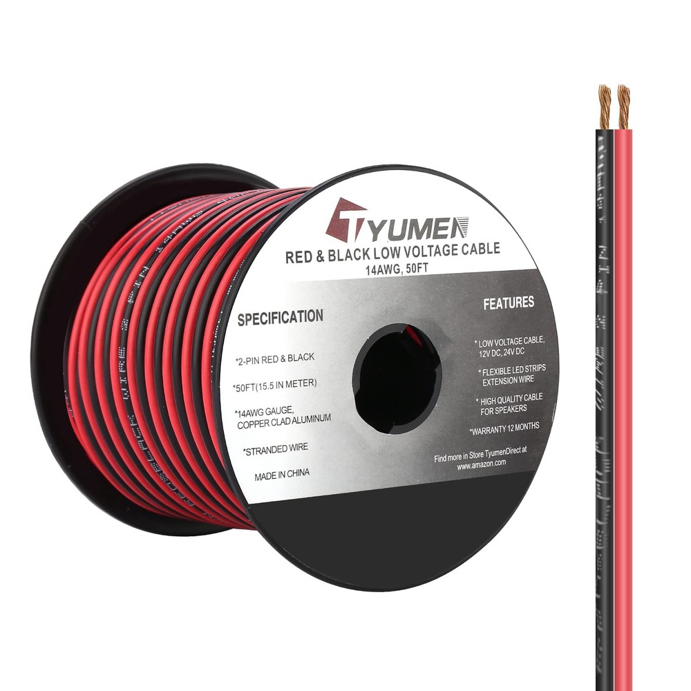 TYUMEN 50FT 14/2 Gauge Red Black Cable Hookup Electrical Wire LED