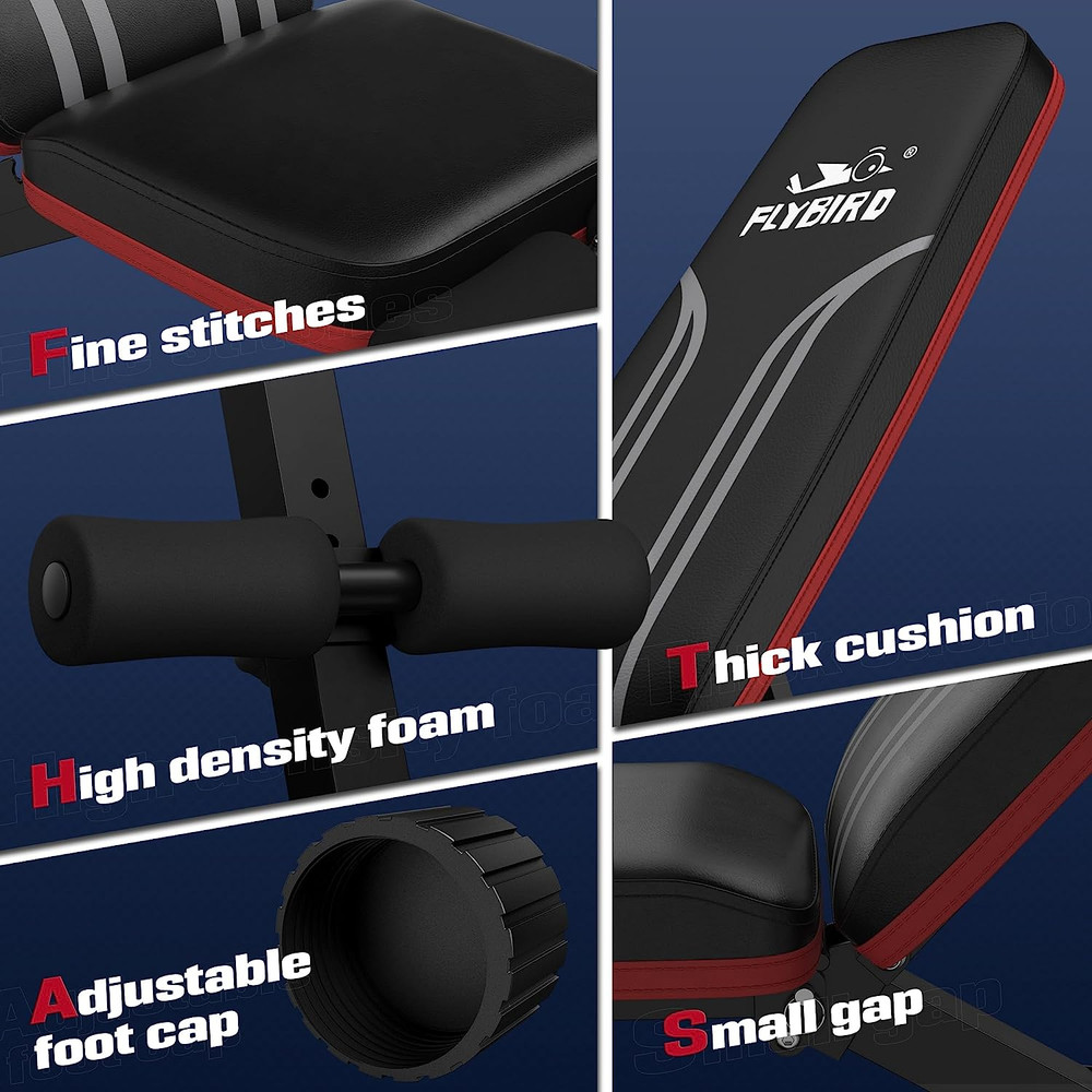 Foldable Weight Bench with Resistance Bands, 8 Backrests Fast Adjustable FID for