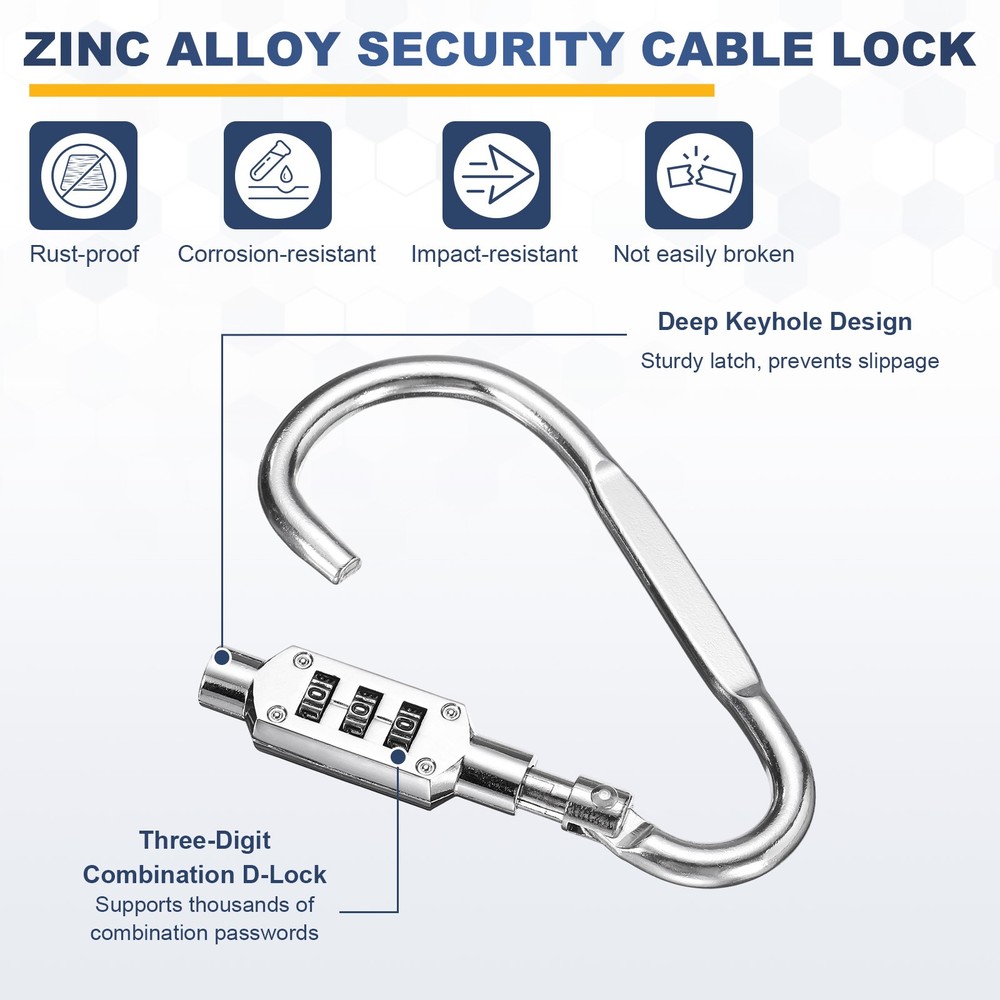 3.3Ft Security Cable Lock Steel Safety Cable with 3.8" Combination Lock Silver