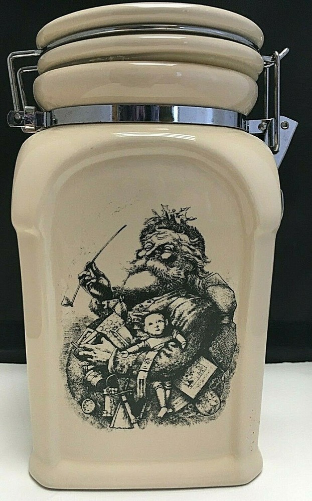Santa CANISTER Jar Cookies Candy Crackers Ceramic